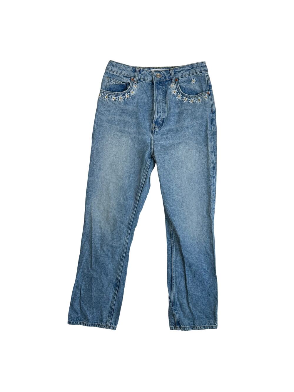 Reformation Cynthia High Rise Straight Leg Jeans Denim Daisy Embroidery 29